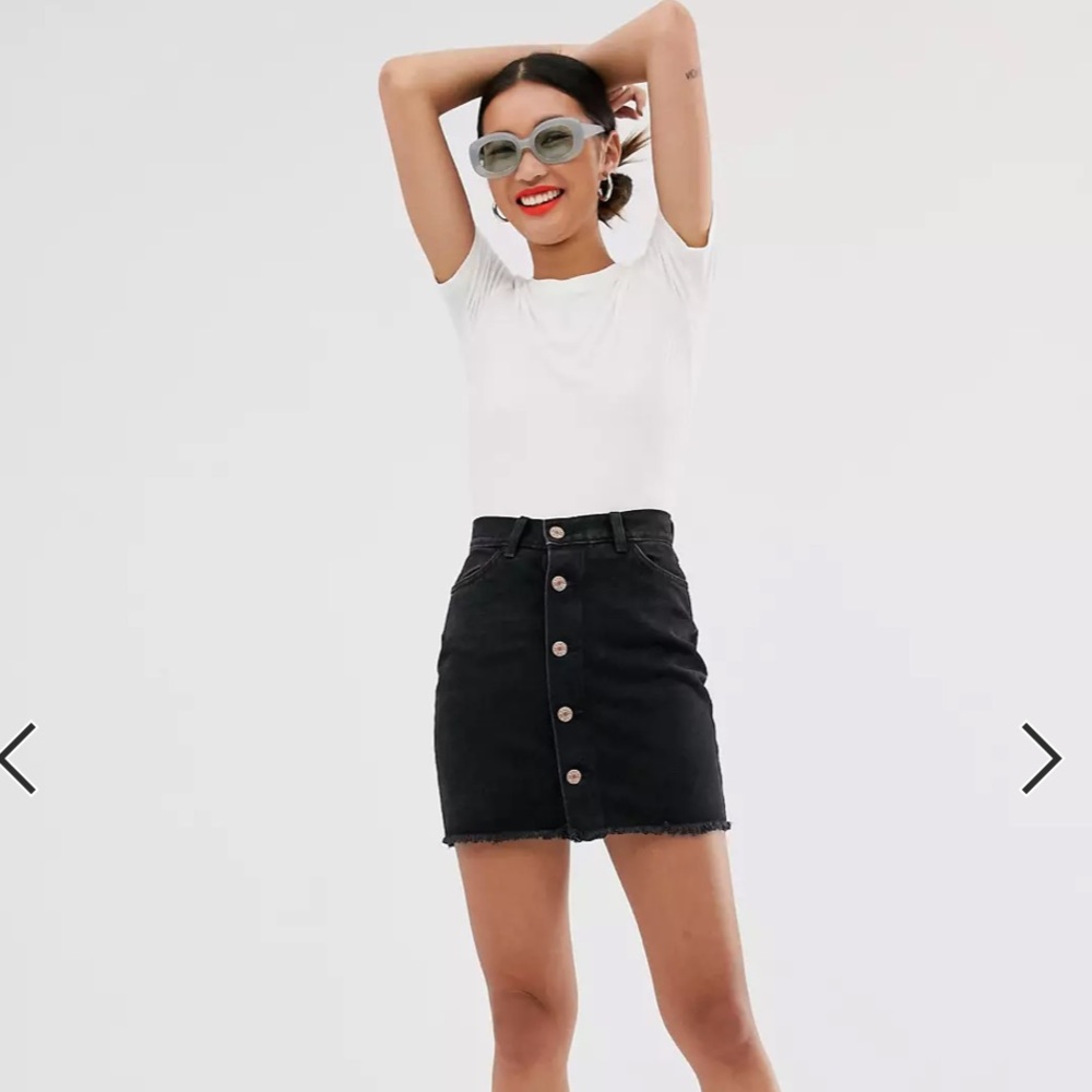 Monki button through mini denim skirt